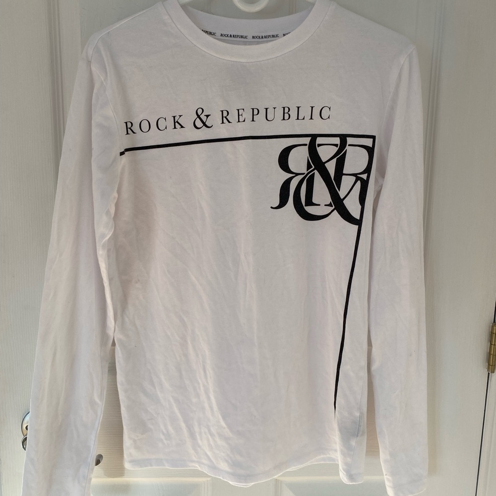 Rock & Republic White and Black Graphic Long Sleeve Tee
